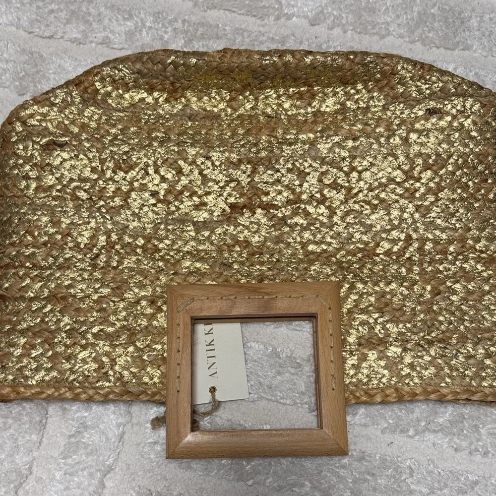 Antik Kraft Gold Woven Tote with Wooden Square Handles